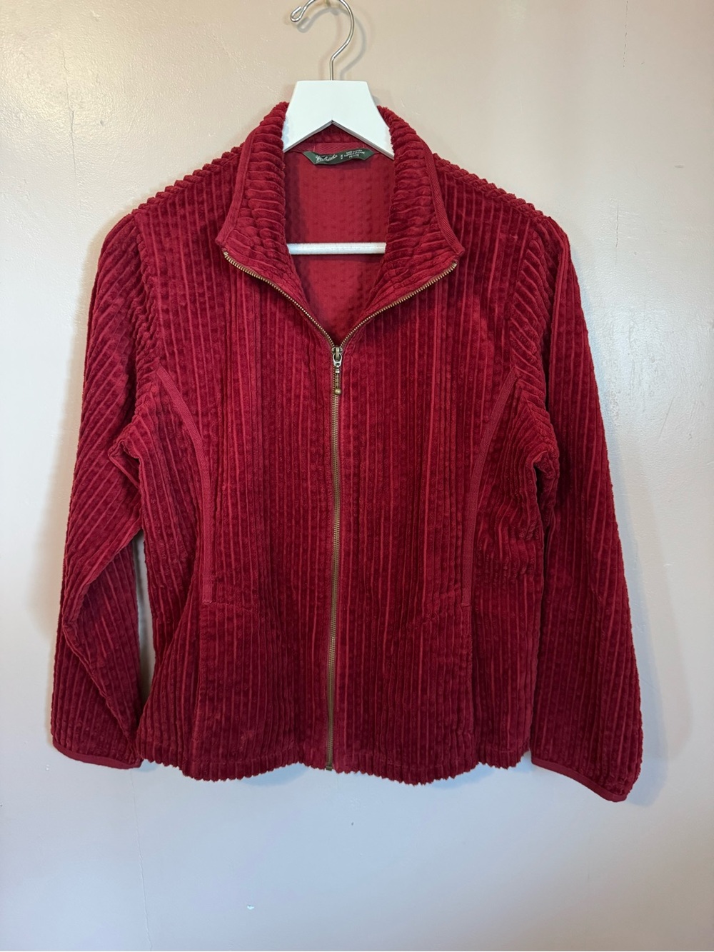 Women’s Woolwich Black Cheery red Corduroy Zip-Front Jacket Sz PM 100% cotton.